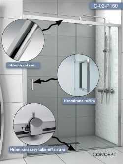 Tuš paravan C-02-P160 Concept Opal Minotti-2