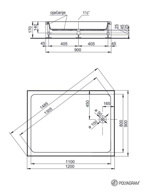 Tuš kada sa oblogom 120x90 Alfa-Polyagram-2