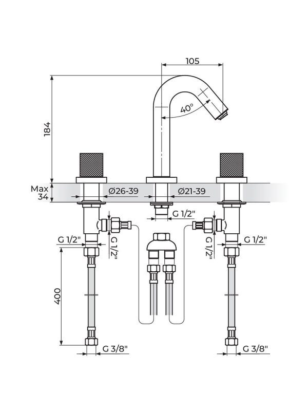 Baterija podgradna za lavabo S2 Rosan 230301 - Slika 2