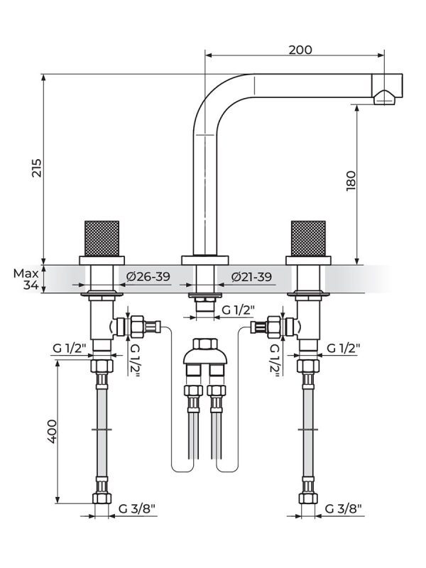 Baterija podgradna za lavabo visoka S2 Rosan 230309 - Slika 2