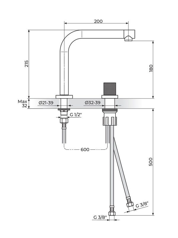 Baterija podgradna za lavabo visoka S2 Rosan 230409 - Slika 2