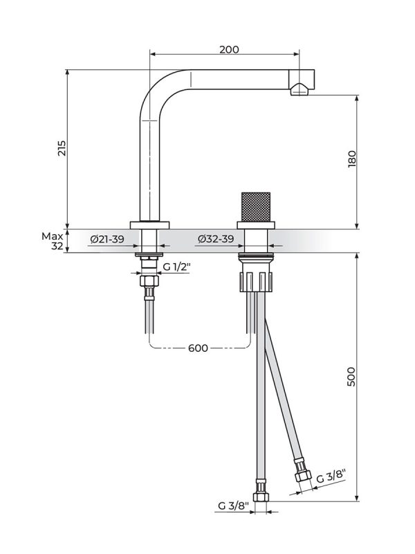 Baterija podgradna za lavabo visoka S2 Black&Gold Rosan 230409BG - Slika 2