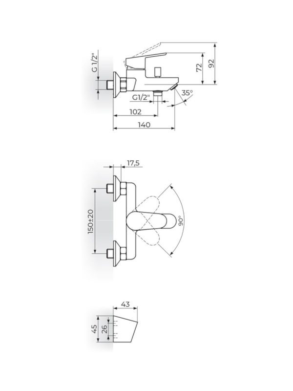 Baterija za kadu sa izlivom i ručnim tušem Rosan Smart JA331001 - Slika 2