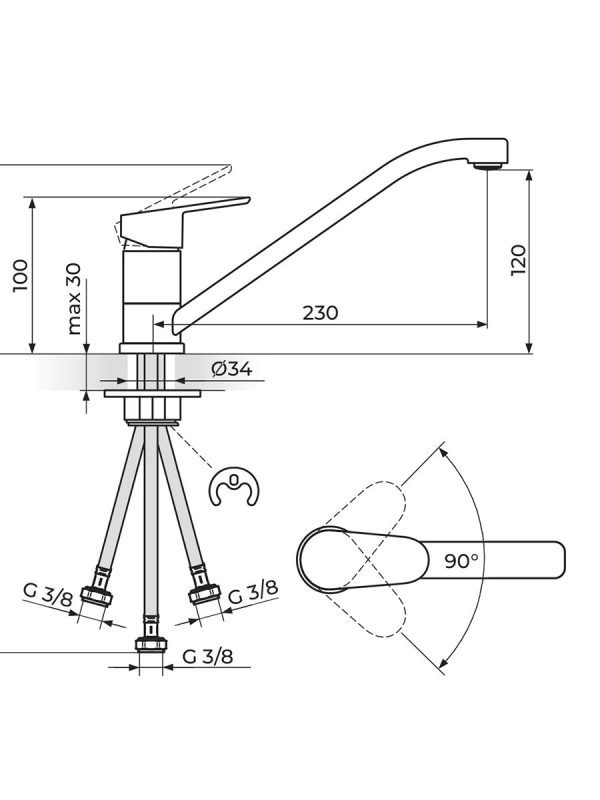 Baterija za sudoperu sa 3 cevi Smart Rosan JA381003 - Slika 2