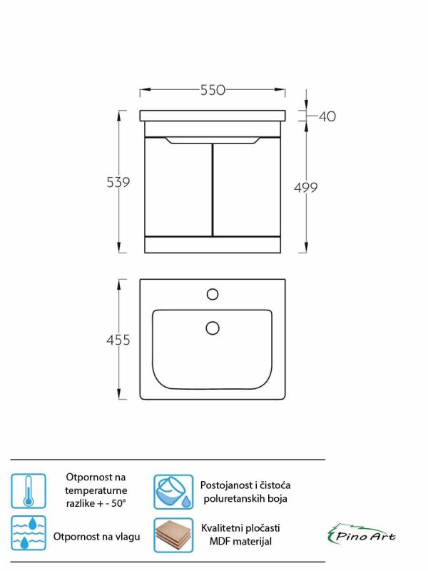 Lavabo sa ormarićem Pino-Art Soft-V Drvo 55cm-2