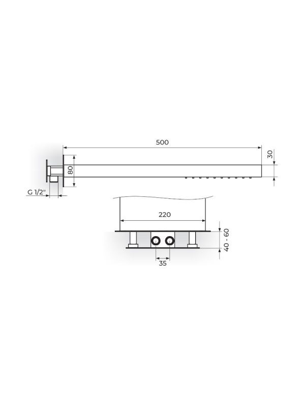 Tuš ruža sa mlazom i vodopadom PTRUSP50D Rosan 500x220mm - Slika 2