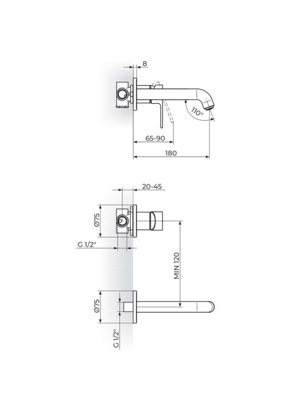 Ugradna baterija za lavabo S2 Gold Rosan 231402G - Slika 2