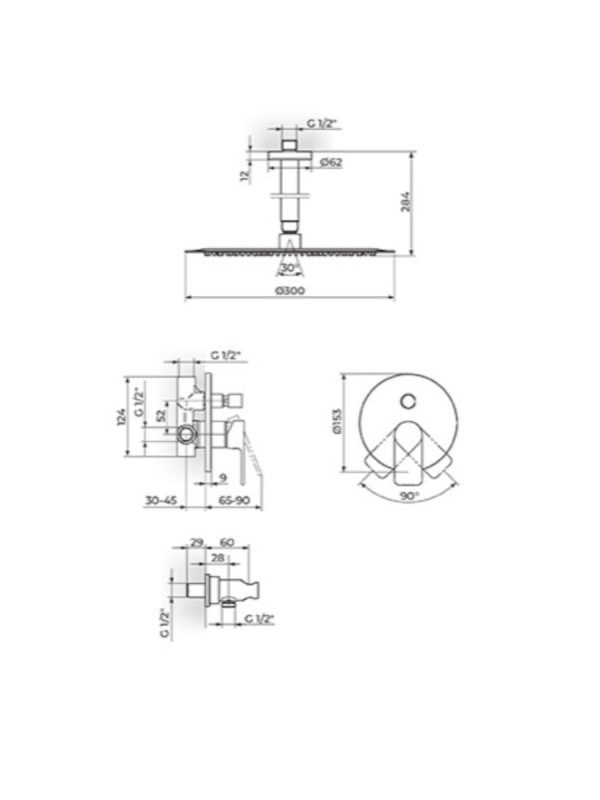 Ugradna baterija sa plafonskim i ručnim tušem S2 Black Rosan 231603B - Slika 2