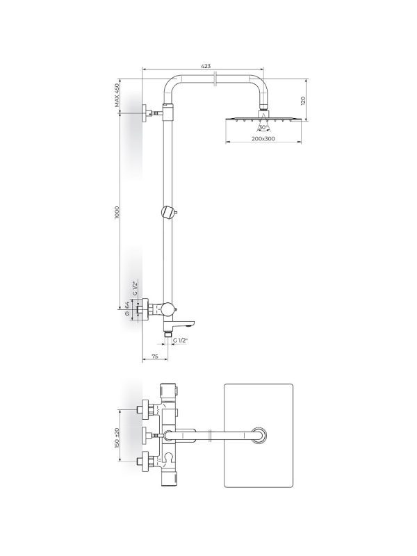 Usponski tuš sa termostatskom baterijom, tuš ručicom i izlivom S2 Thermo Rosan 2T37351 - Slika 2