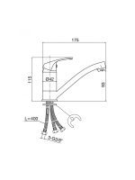 Baterija za sudoperu sa 3 creva Minotti Eva kratka 7114-3S - Slika 2