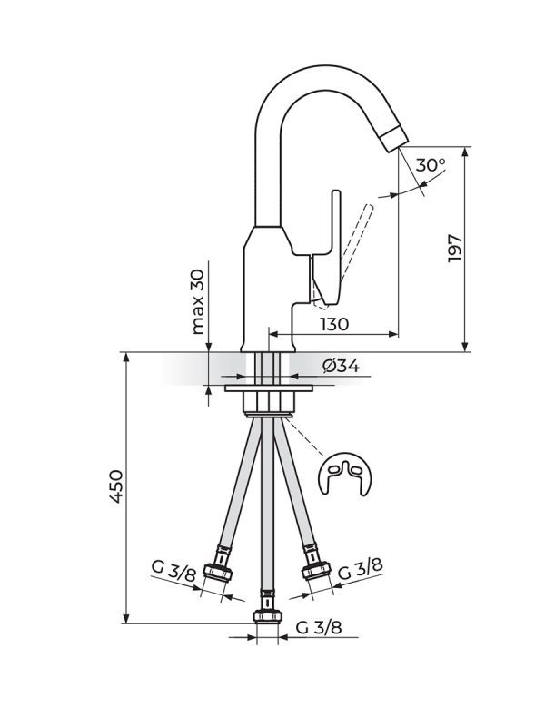 Baterija za lavabo sa 3 cevi B/2 Rosan JB30303 - Slika 2