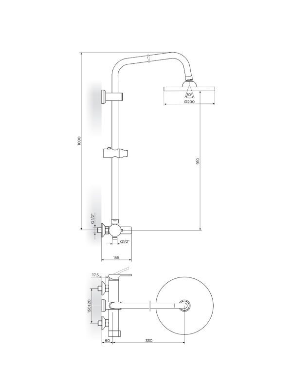 Baterija za tuš kadu sa ručnim i usponskim tušem B/2 Rosan JB37251 - Slika 2