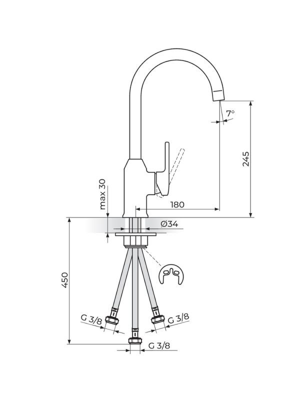 Baterija za sudoperu sa 3 cevi B/2 Rosan JB38203 - Slika 2