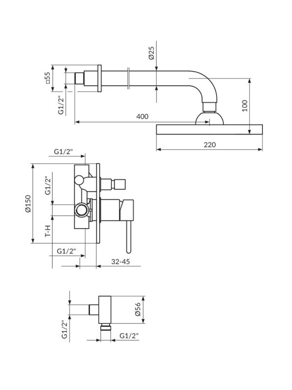 Ugradna baterija sa ručnim i zidnim tušem Dark Rosan JD31601 - Slika 2