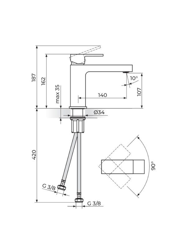 Baterija za lavabo Quadro White Rosan JQ30201W - Slika 2