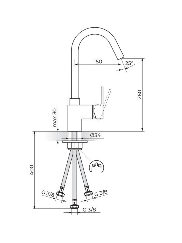 Baterija za sudoperu sa 3 cevi Quadro Black Rosan JQ38103B - Slika 2