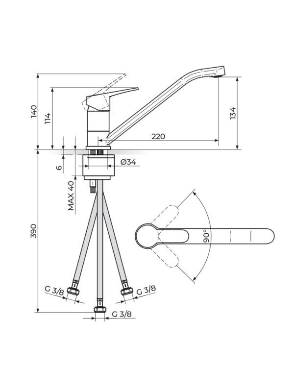 Baterija za sudoperu sa 3 cevi Blau Rosan B138103B - Slika 2