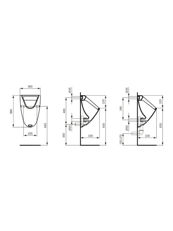 Pisoar Eurovit Ideal Standrad sa skrivenim dovodom i odvodom vode - Slika 2