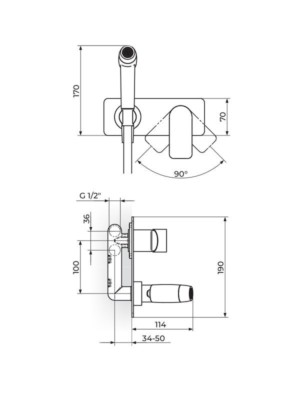 Higijenski tuš sa ugradnom baterijom S2 Black Rosan 239501B - Slika 2