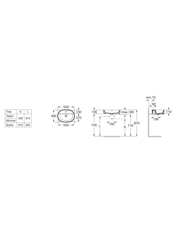 Lavabo nadgradni Gap 55x40cm Roca - Slika 2