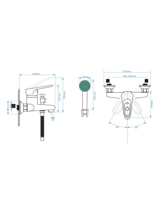 Baterija za kadu sa izlivom i ručnim tušem Dunav Linni - Slika 3