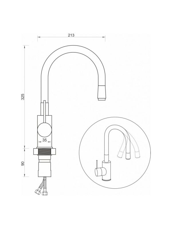 Baterija za sudoperu gibljiva Tubo Minotti-6136LGR 1