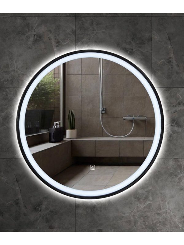 Okruglo led ogledalo crni-ram 60x60 Quartz-Ker-3