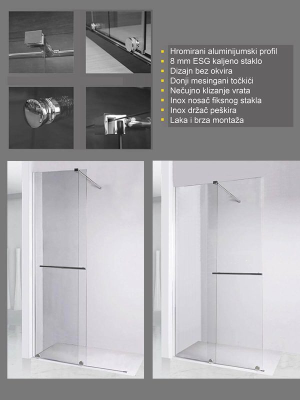 Paravan walk-in klizni 100x195cm Quartz-Ker-2