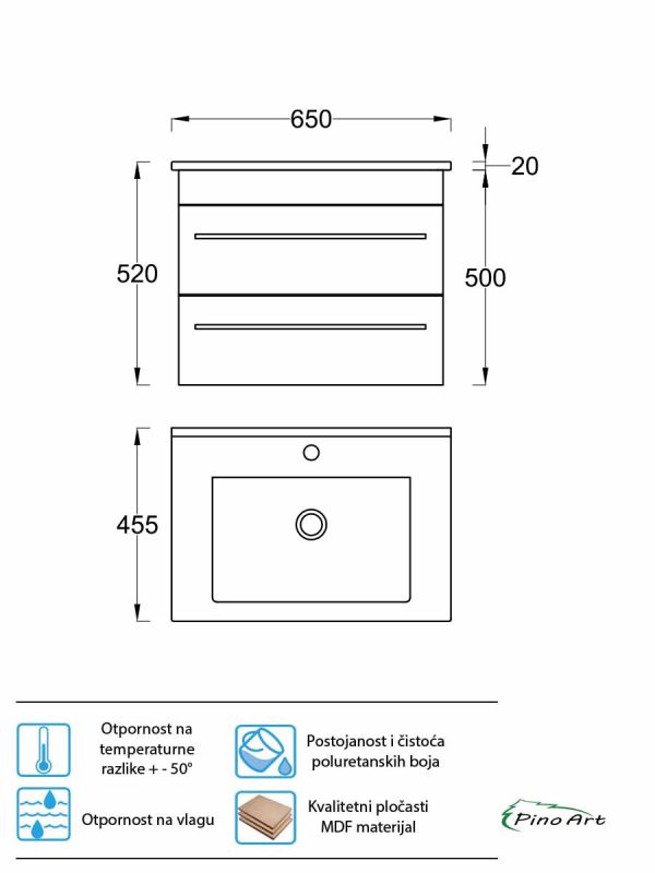 Lavabo sa ormarićem PinoArt Atria 65cm-zelena-2