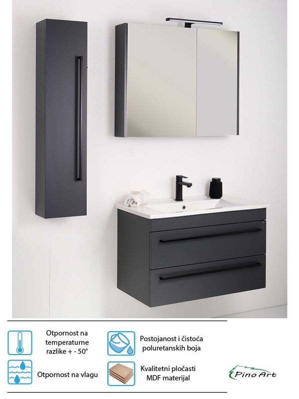 Ogledalo sa ormarićem PinoArt Atria-Antracit 75cm-3