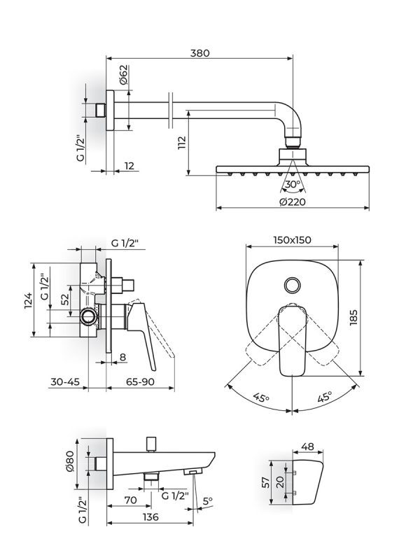 Baterija za tuš kadu uzidna Rosan-131701 1