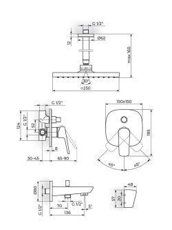 Baterija za tuš kadu uzidna Rosan-131707 1