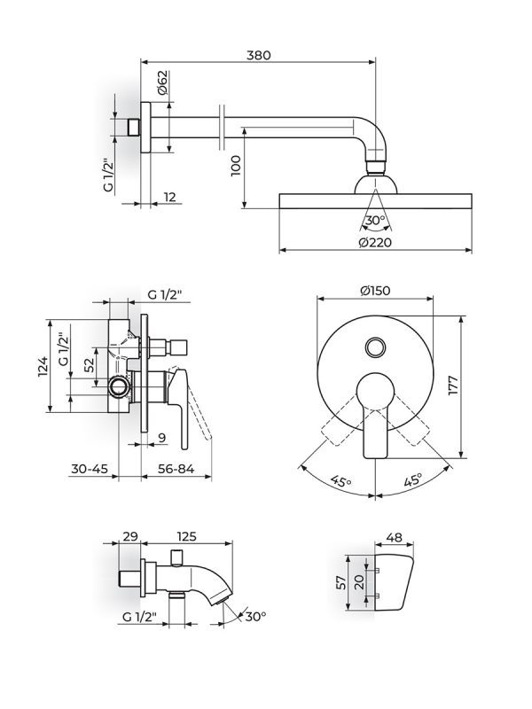 Baterija za tuš kadu uzidna Rosan-JB31701 1