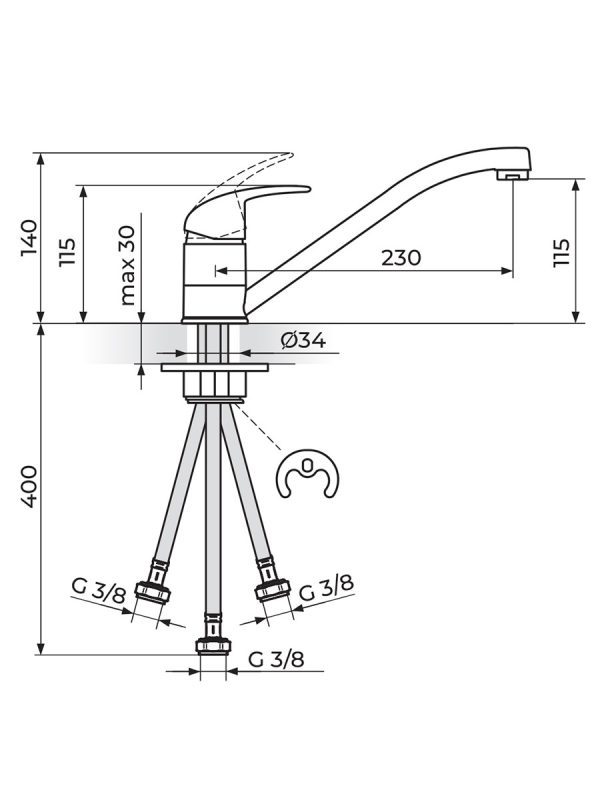 Rosan baterija za sudoperu 3-cevi Perla-JP381003 1