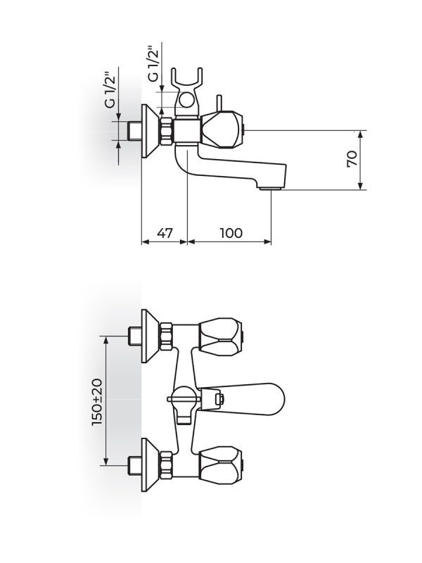 Dvoručna baterija za kadu Klasik-KF12101 Rosan 1