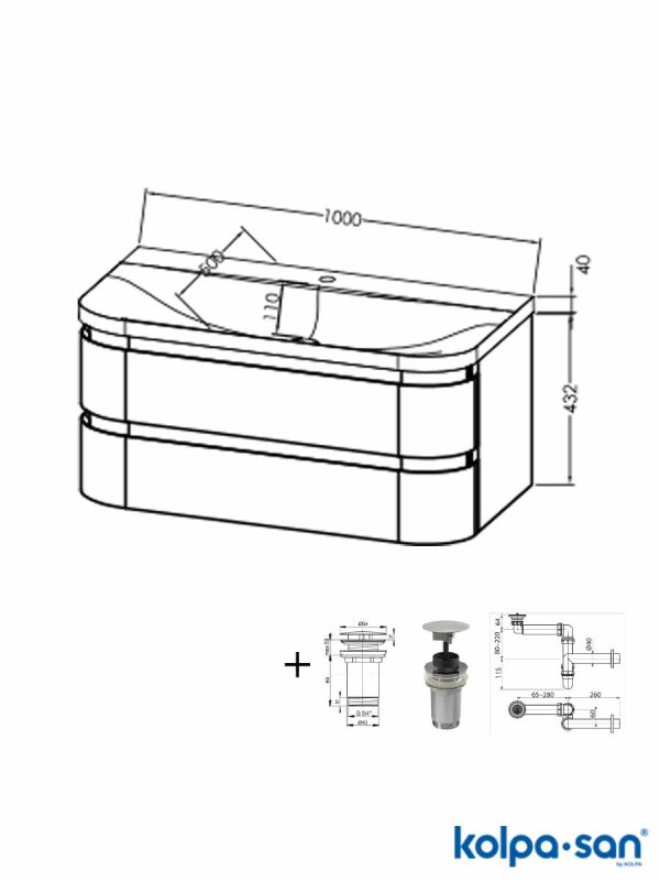 Lavabo sa ormarićem 100cm Vittoria-bela KolpaSan-2