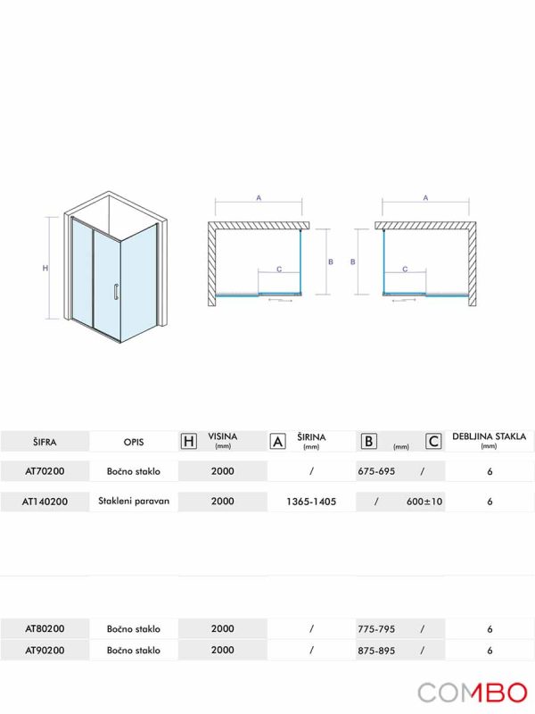 Tuš kabina Quartz Ker 140x70x200cm Atlantis-2