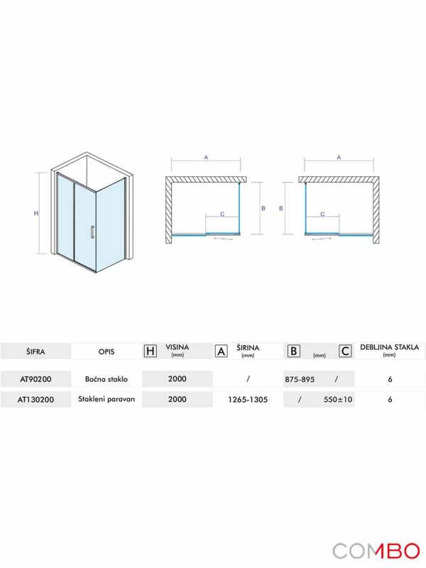 Tuš kabina Quartz Ker 130x90x200cm Atlantis-2