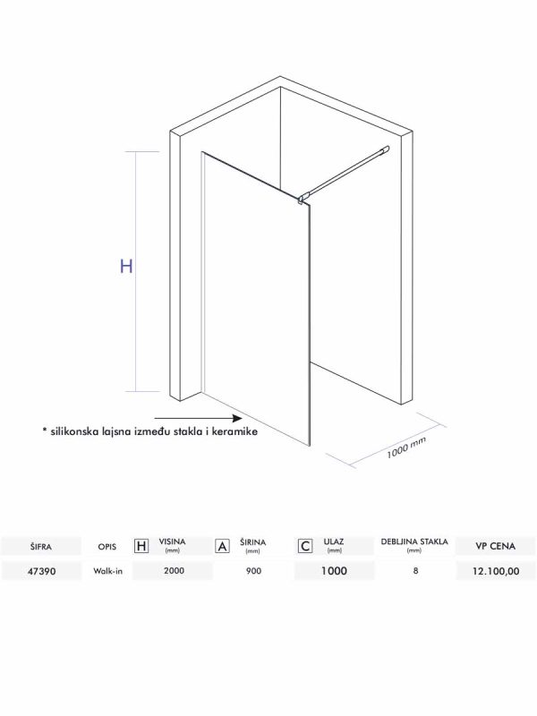 Walk-in paravan Projecto Quartz 90x200cm-2