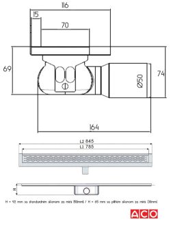 Tuš kanalica sa horizontalnom flanšnom ACO-9010.88.44 - 2