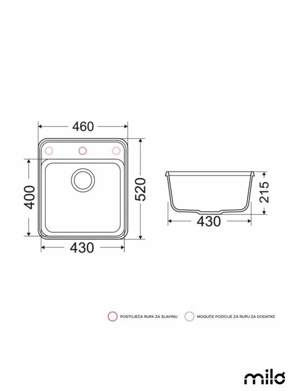 Granitna sudopera PIU 46x52cm Lava stone-2