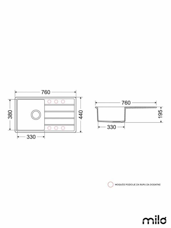 Granitna sudopera Metro 76x44cm Diamond grey-2