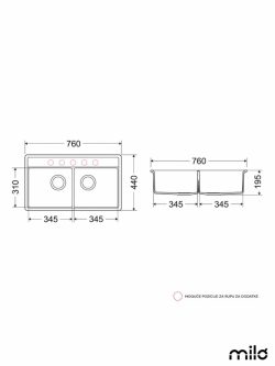 Granitna dupla sudopera Metro 76x44cm Crna-2