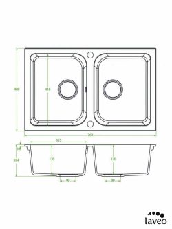 Granitna sudopera dupla Barbados 76x48cm Crna-2