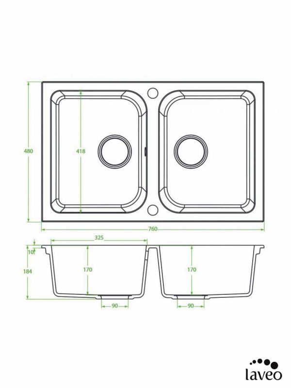 Granitna sudopera dupla Barbados 76x48cm Crna-2