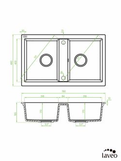 Granitna sudopera dupla Barbados 78x48cm Siva-2