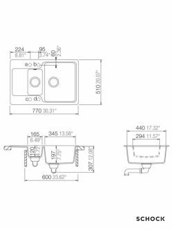 Granitna sudopera Manhattan D150 77x51cm Bela-2