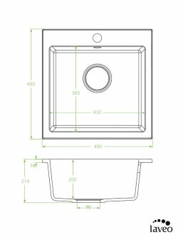 Granitna sudopera Alena 49x49cm Mat Crna-2