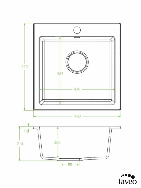 Granitna sudopera Alena 49x49cm Mat Crna-2