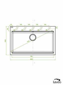 Granitna sudopera Tau 80x50cm Bela Laveo-2